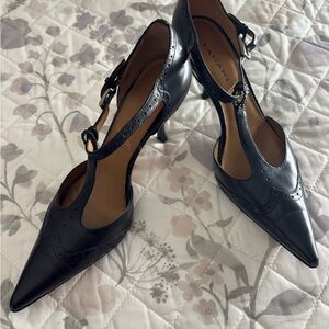 Tahari Elegant Black T-Strap Heels